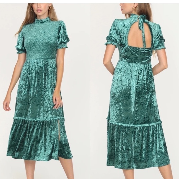 NWT,Anthro Adelyn Rae,Sully Smocked Velvet OpenBack Dress,Higher NeckTie,Size XL - Picture 1 of 14